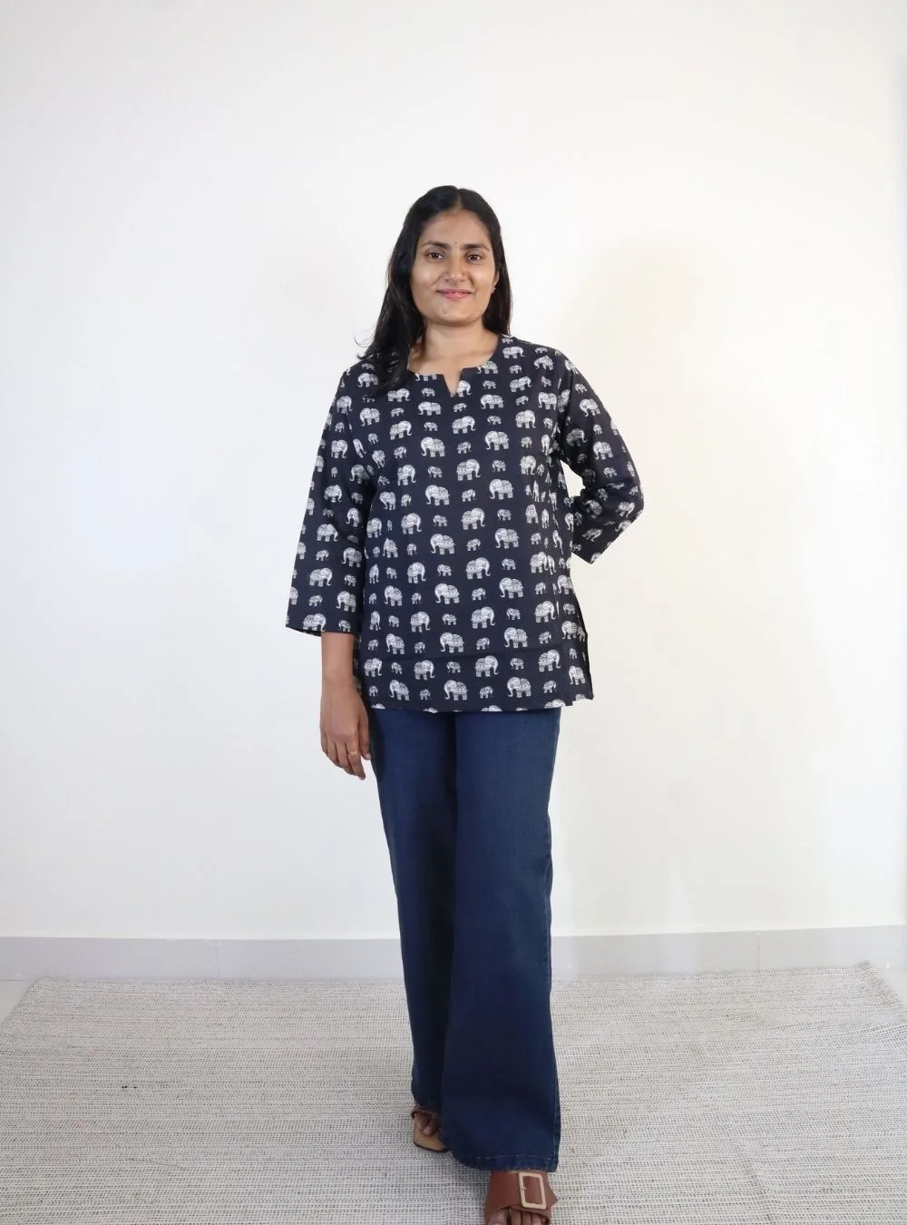 black coloured elephant print short kurti
