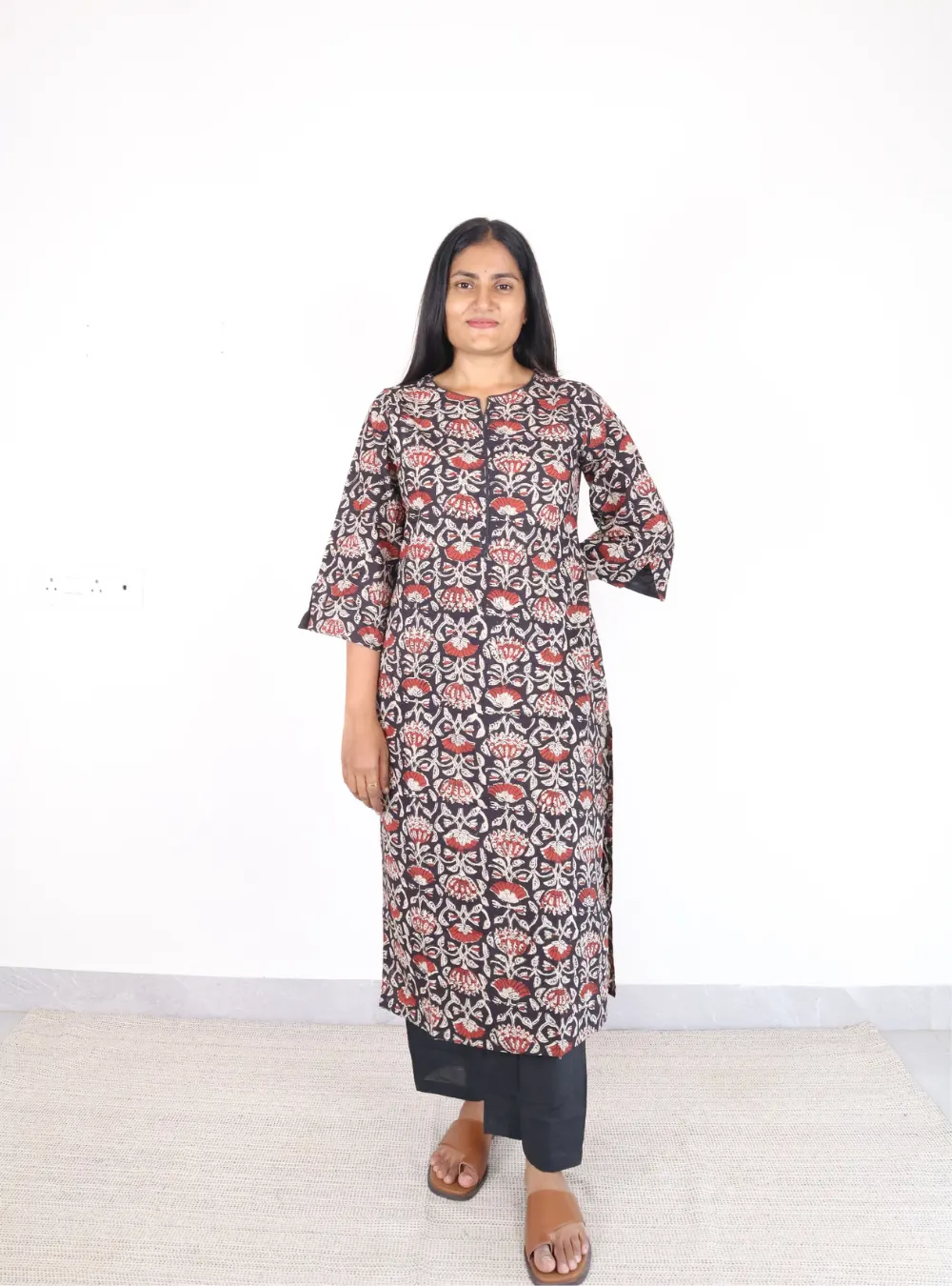 black coloured lotus print kurta set