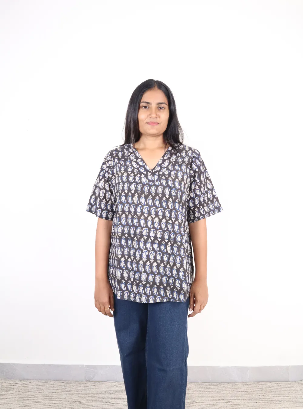 black coloured mango printed short kurti