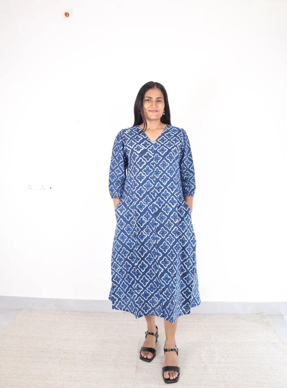 blue coloured floral print cotton dress