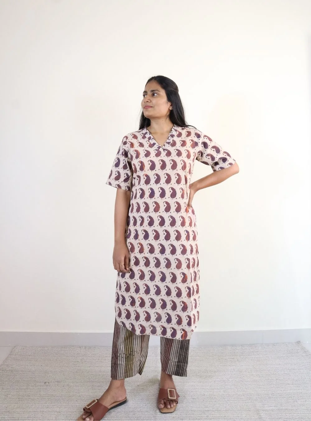 cream coloured jahota print cotton kurta set