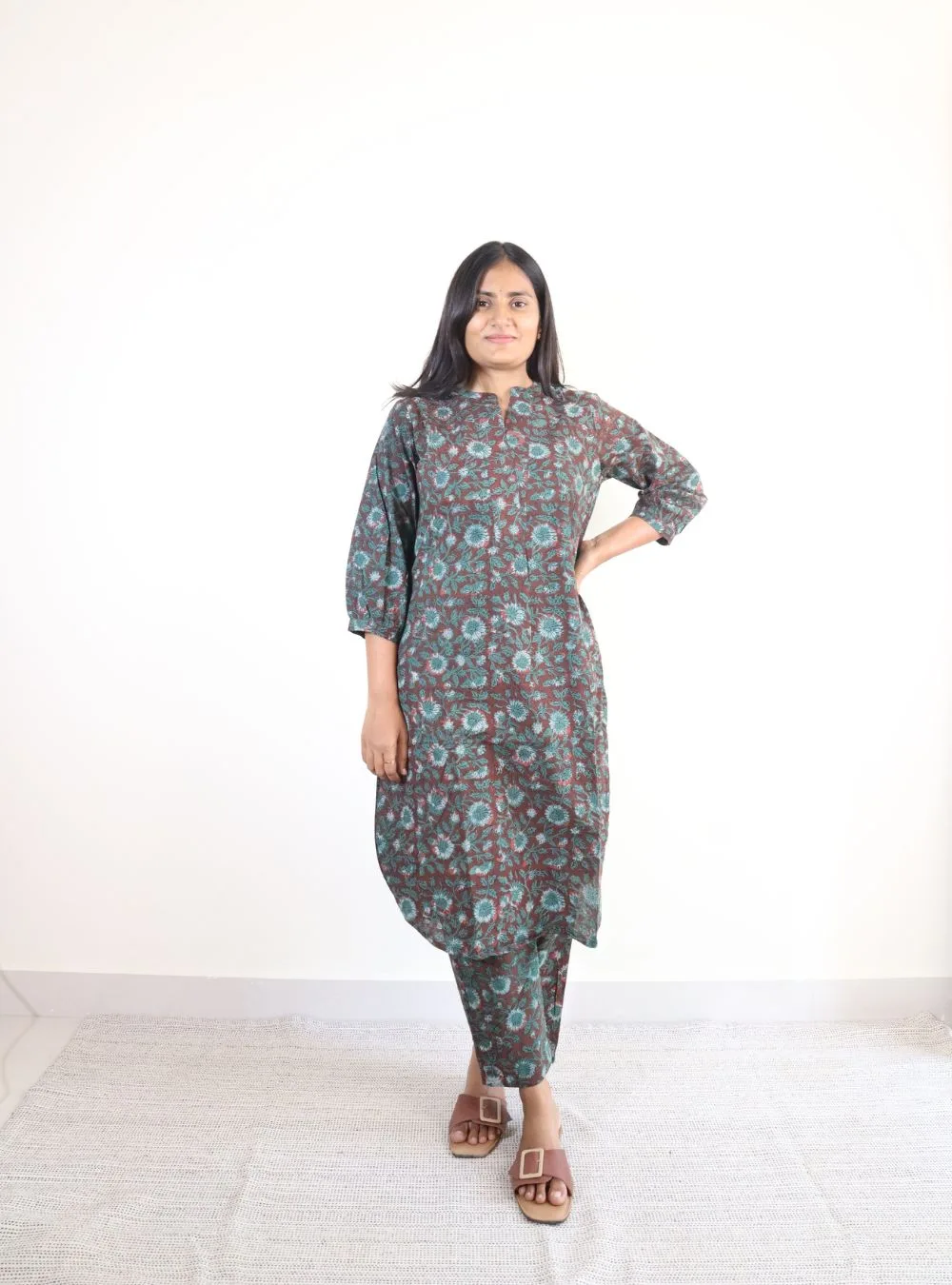 dark maroon coloured kalamkari cotton co ord set
