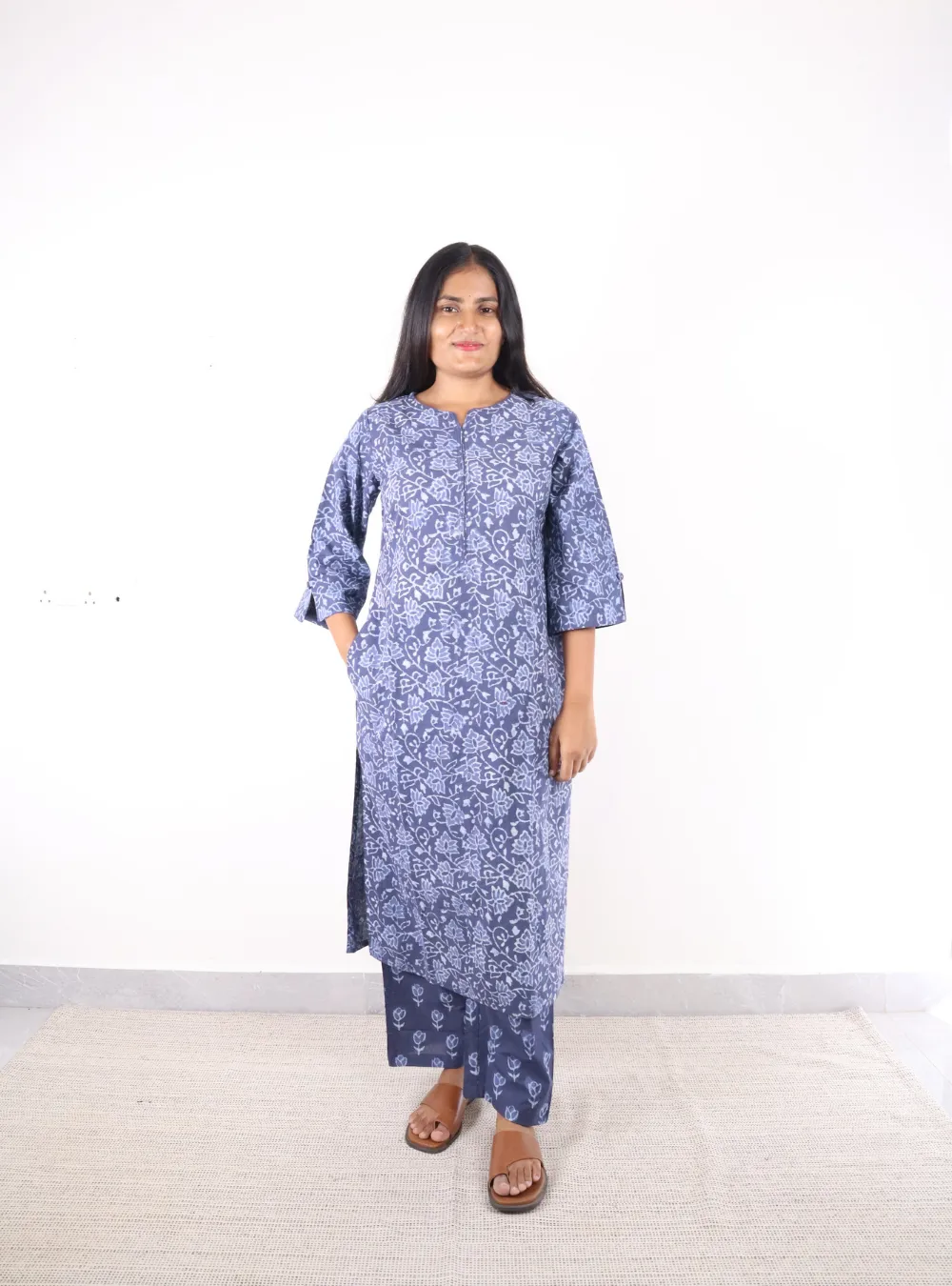 dusky violet coloured floral print kurta set