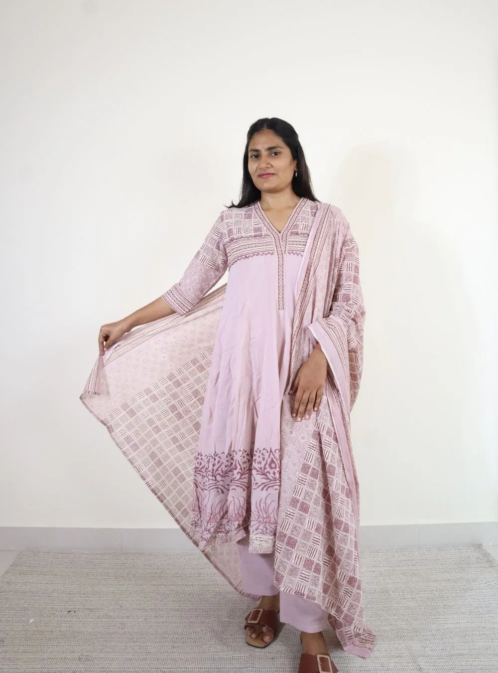 light pink coloured anarkali kurta set