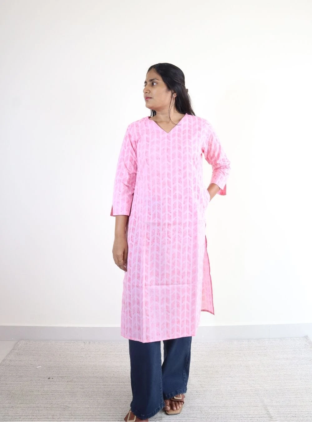 light pink coloured printed cotton kurti