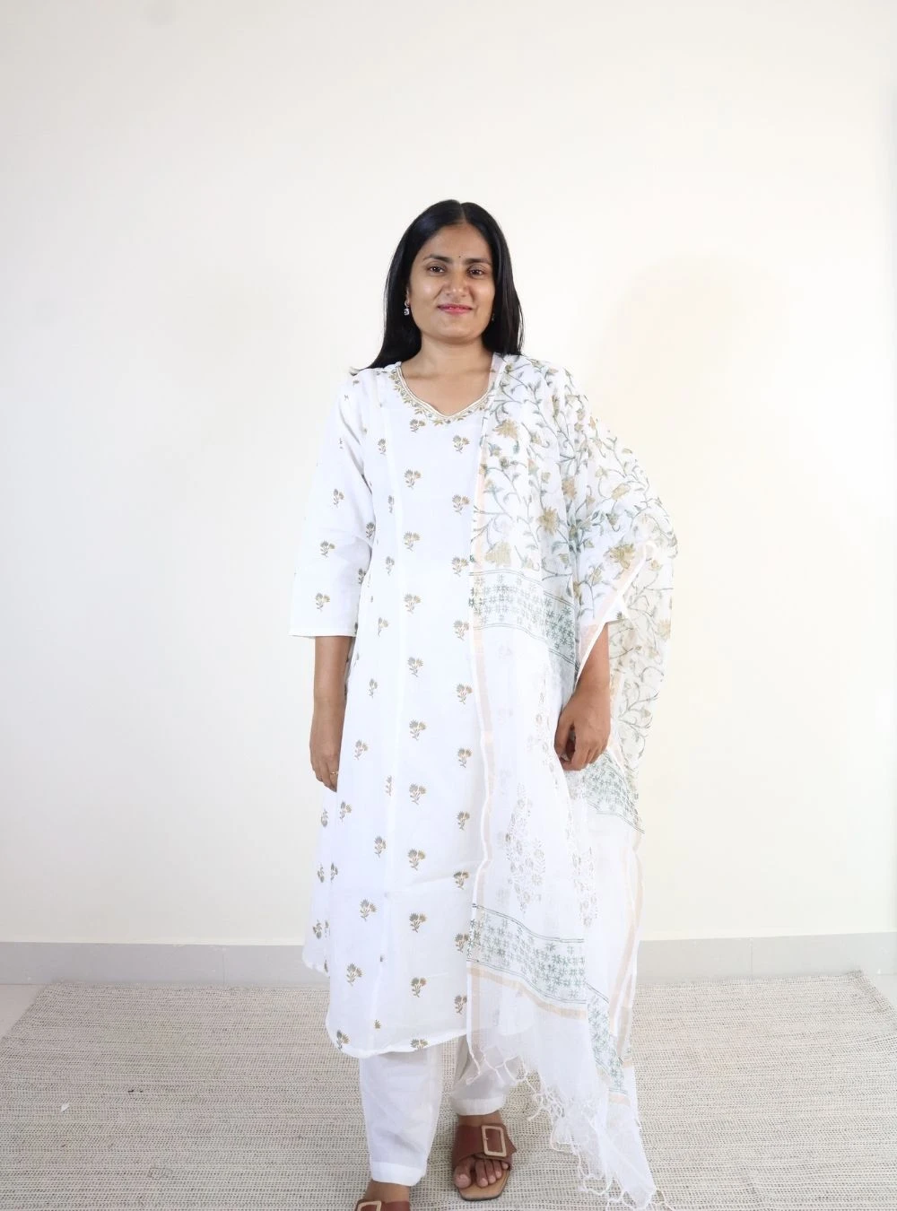 off white coloured anarkali kurta set