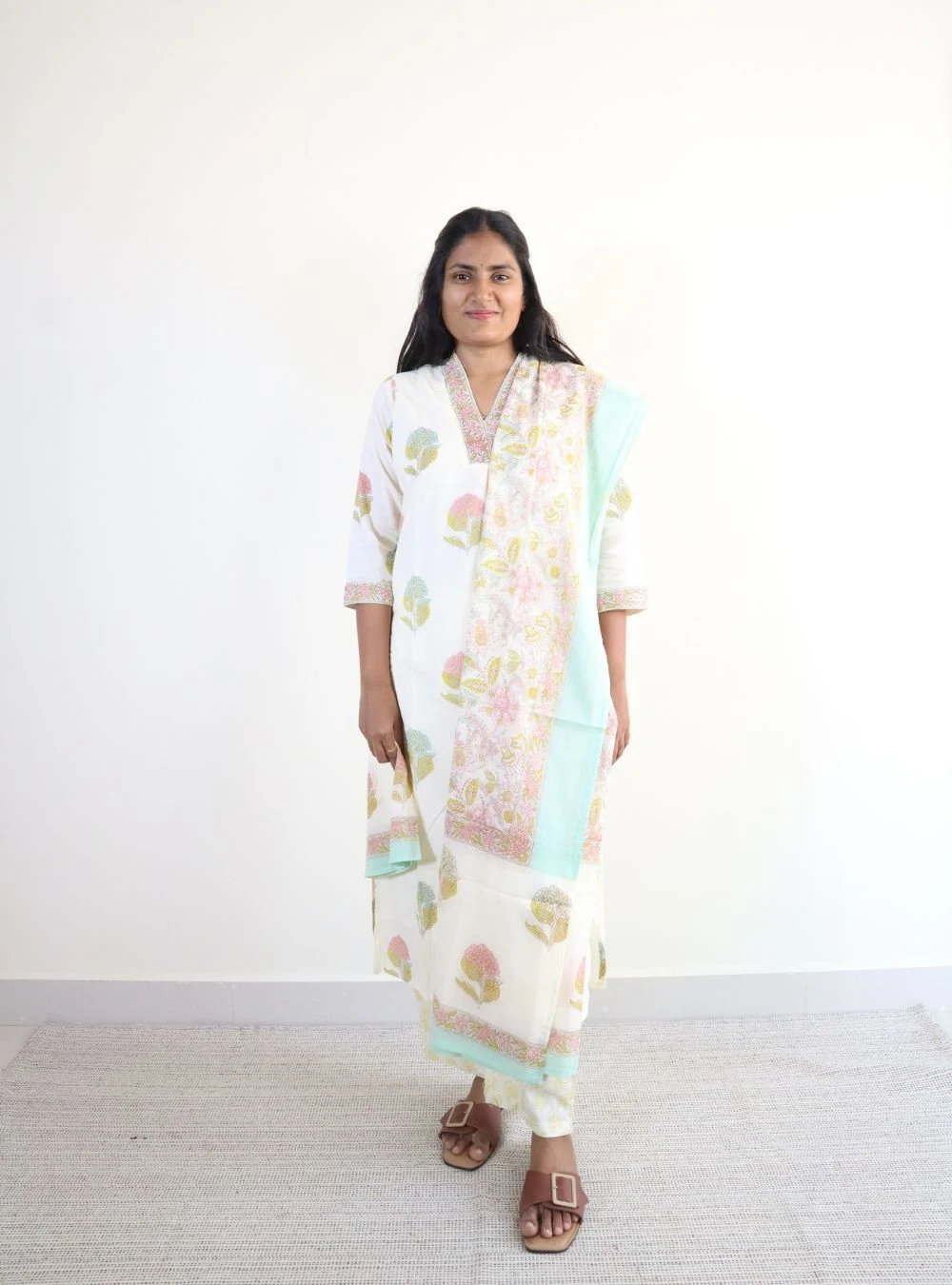 off white coloured premium mal cotton kurta set