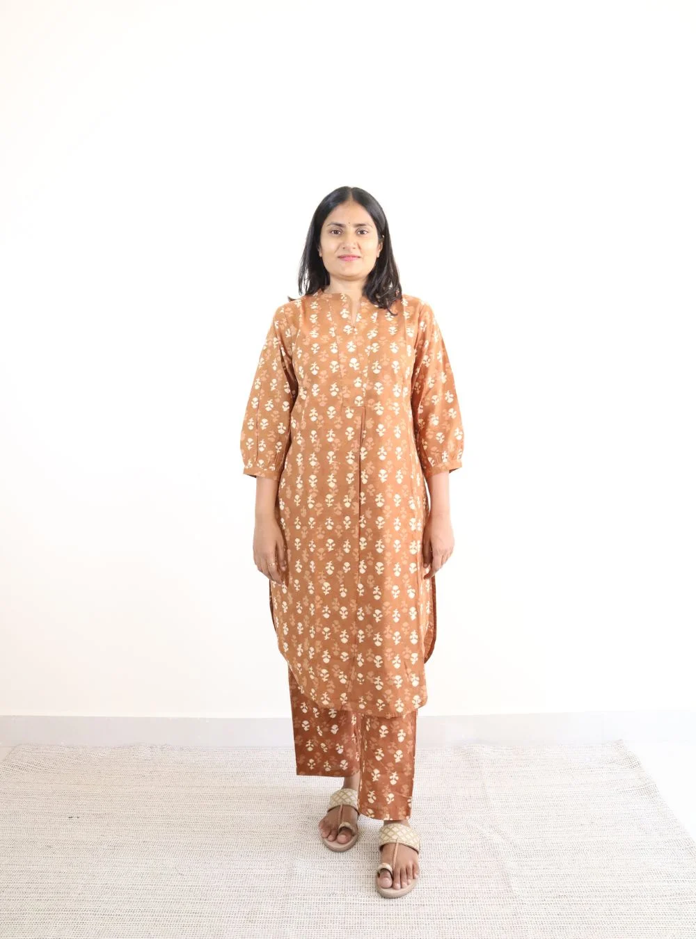 orange coloured floral print collared co ord set
