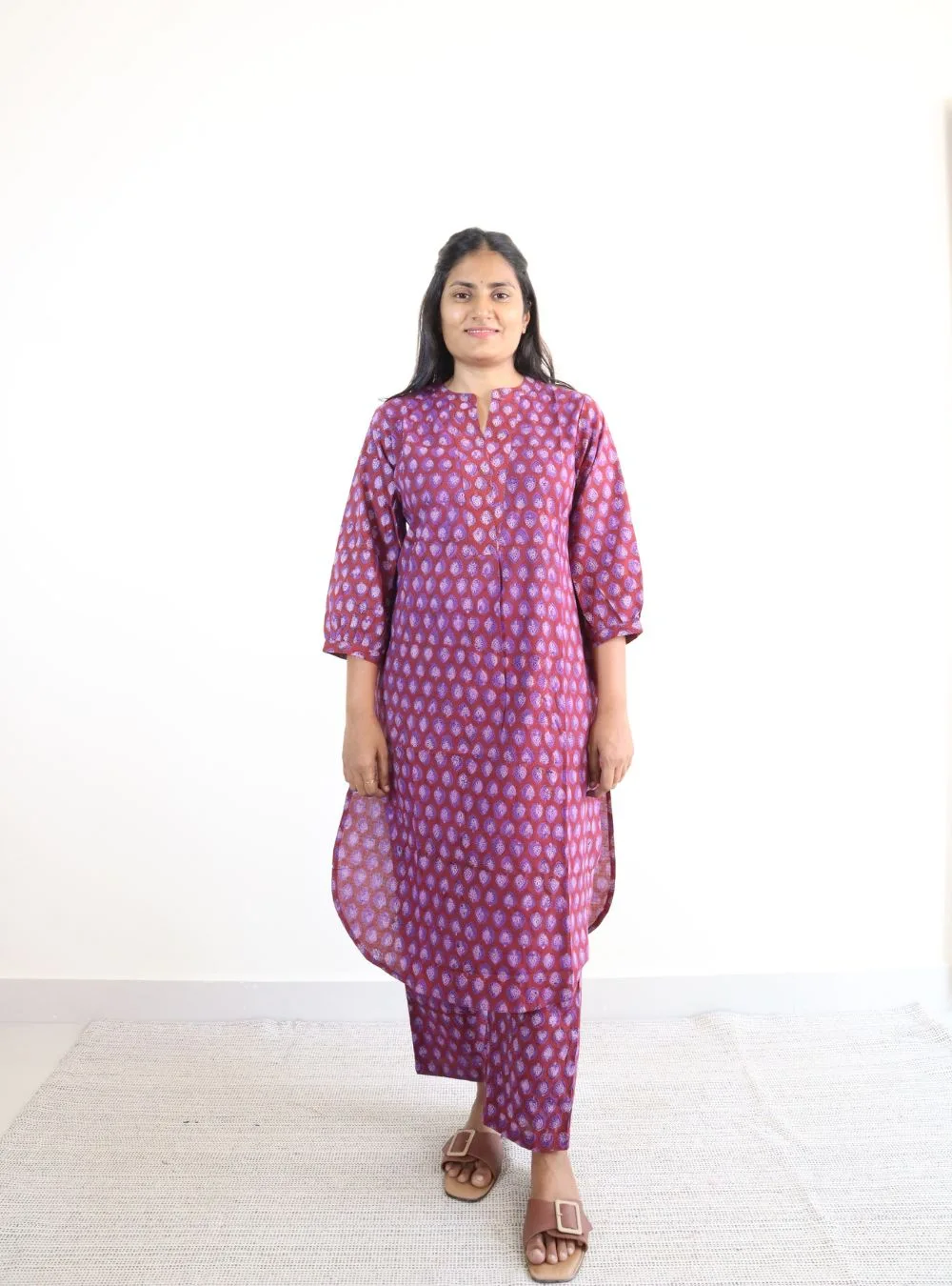 pink coloured kalamkari cotton co ord set
