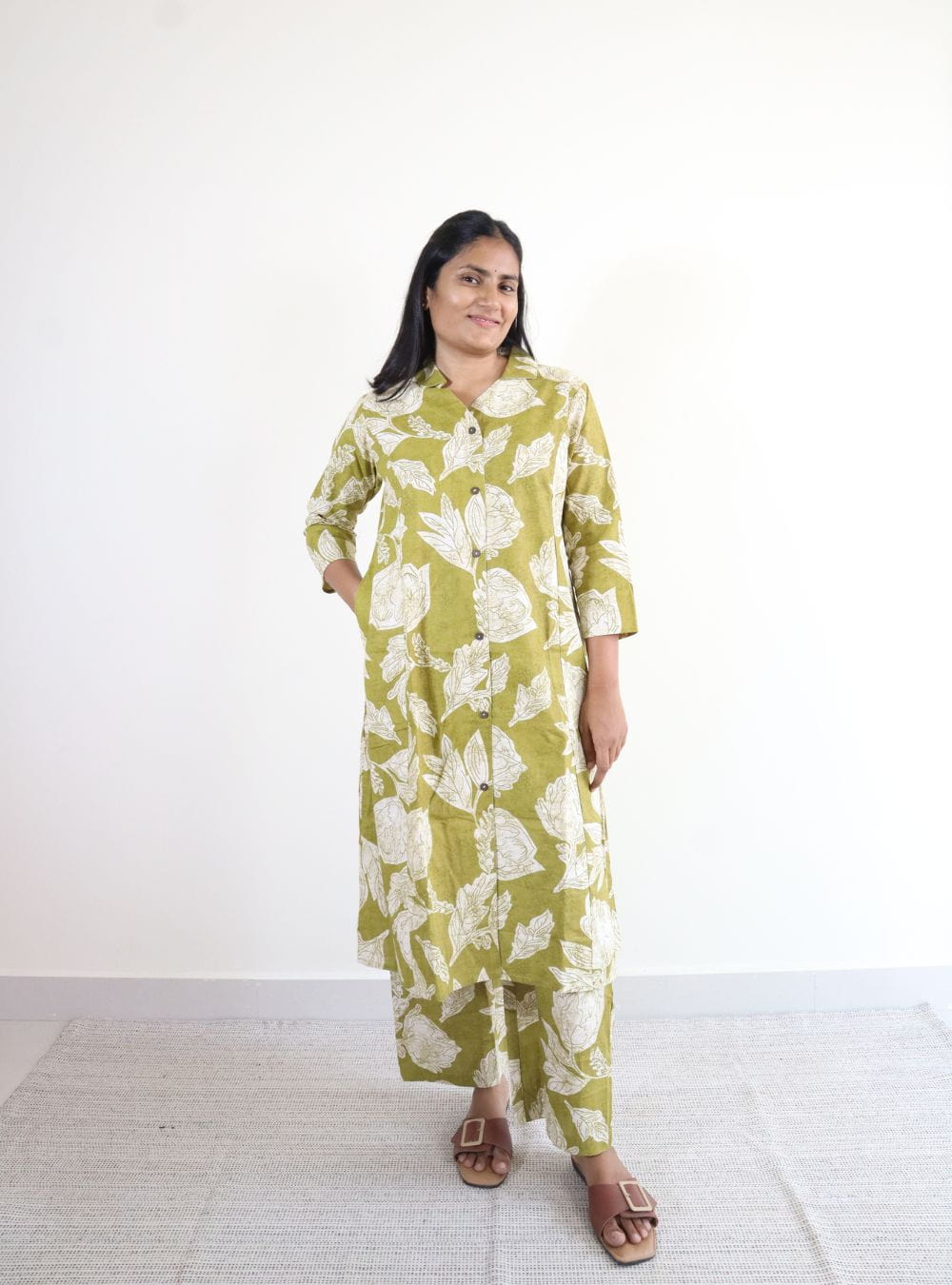 rust yellow coloured floral print collared co ord set