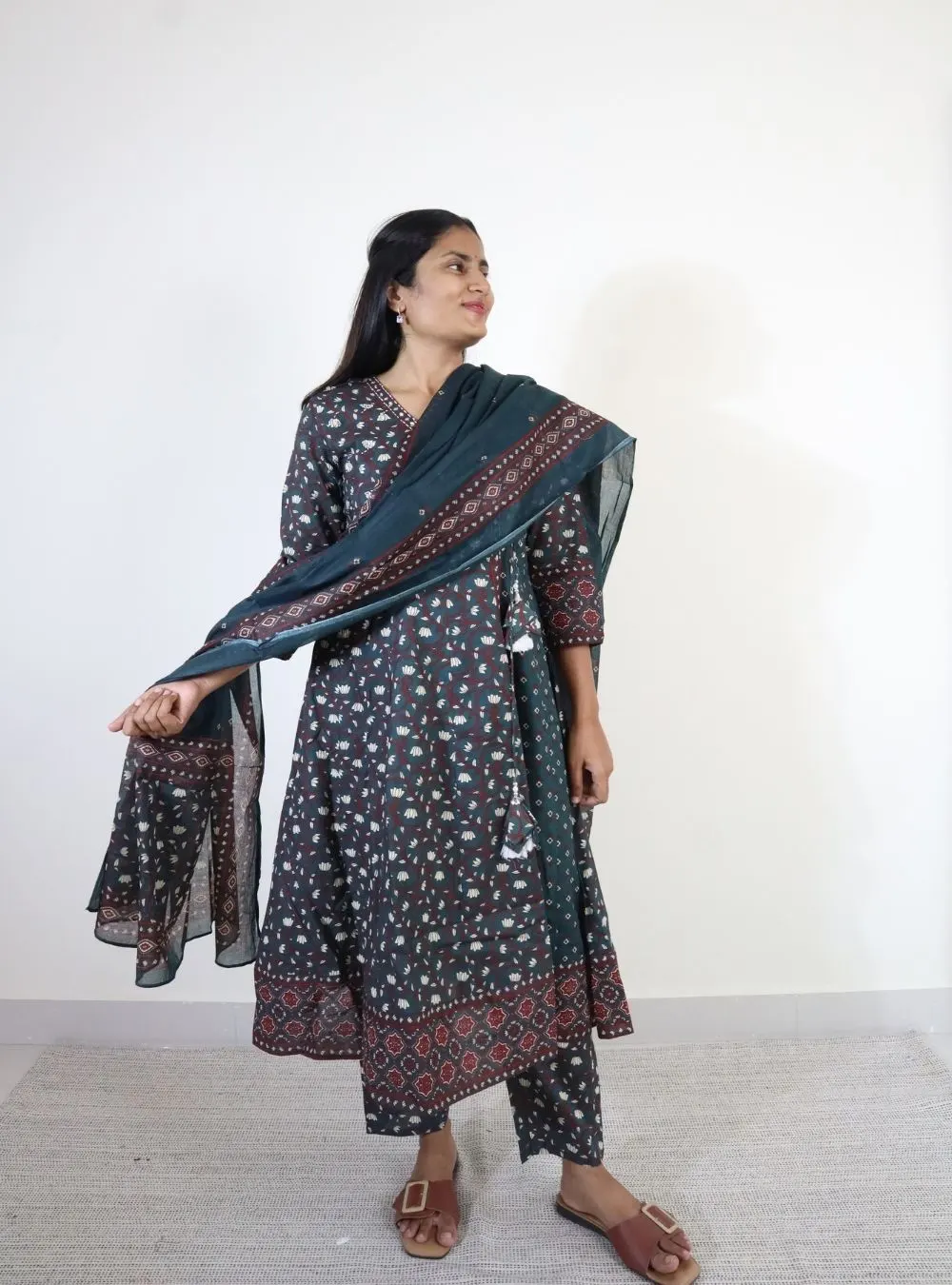 seaweed green coloured anarkali kurta set