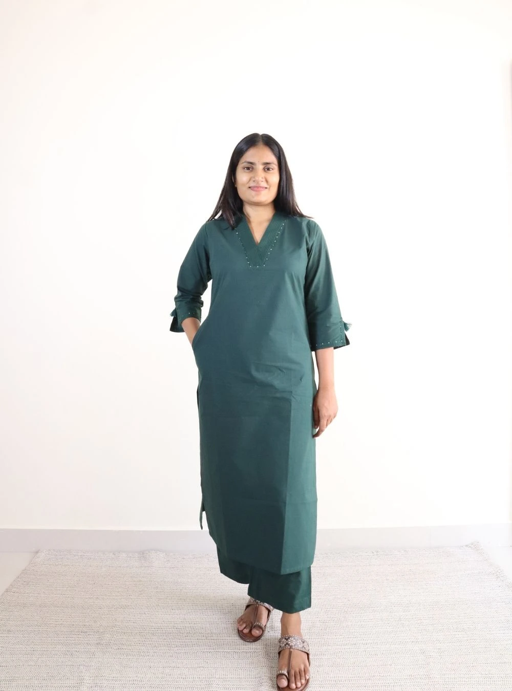seaweed green coloured solid kurta set