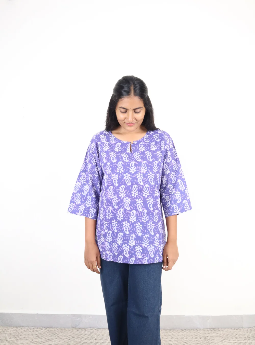 voilet coloured booti print short kurti