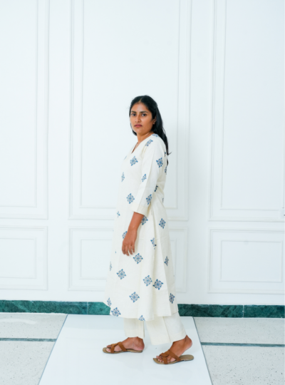 White Floral Printed Kurta Set