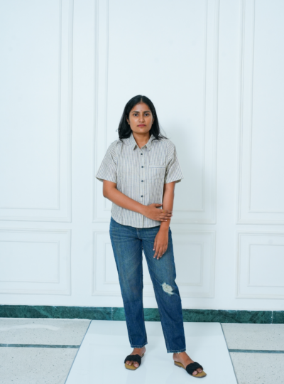 Cream stripped Mid Length Shirt