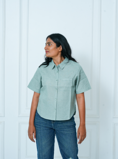Light Green Mid Cropped Solid Shirt