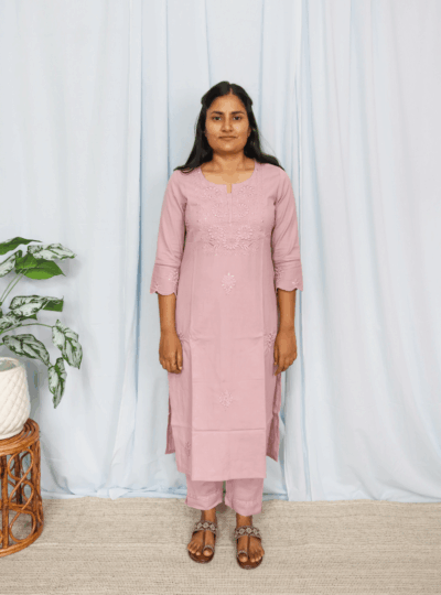 Light Pink Chikankari Work Cotton Kurta Set