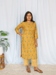 Peacock Print Yellow Cotton Kurta Set