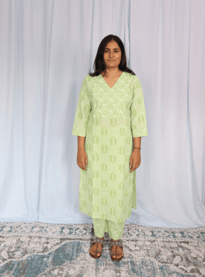 Light Green Printed Cotton Kurta Set