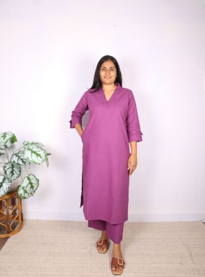 Purple Solid Kurta Set