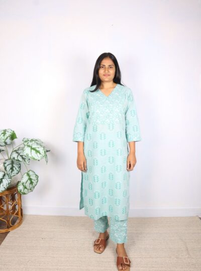 Light Sea Green Printed Cotton Kurta Set