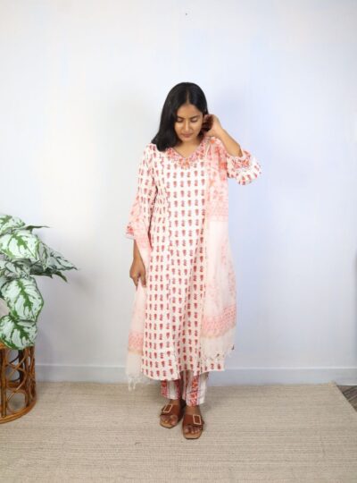 Orange Floral Anarkali Kurta Set