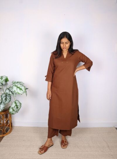 Chocolate Solid Kurta Set