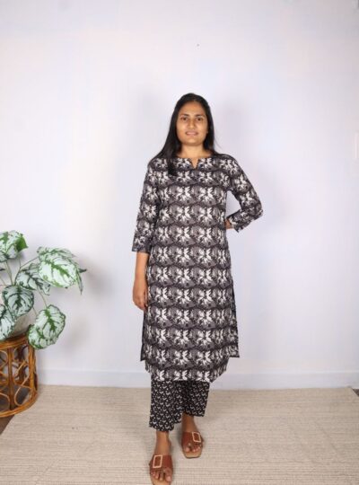 Black Print Cotton Kurta Set