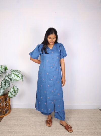 Blue Small Floral embroidered Kurta Set